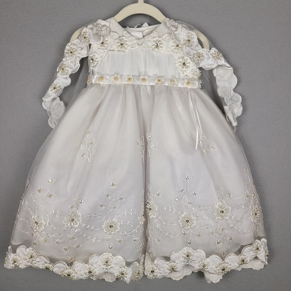 Vintage Tip Top Flower Girl First Communion Pageant Dress White Flowers Sparkles